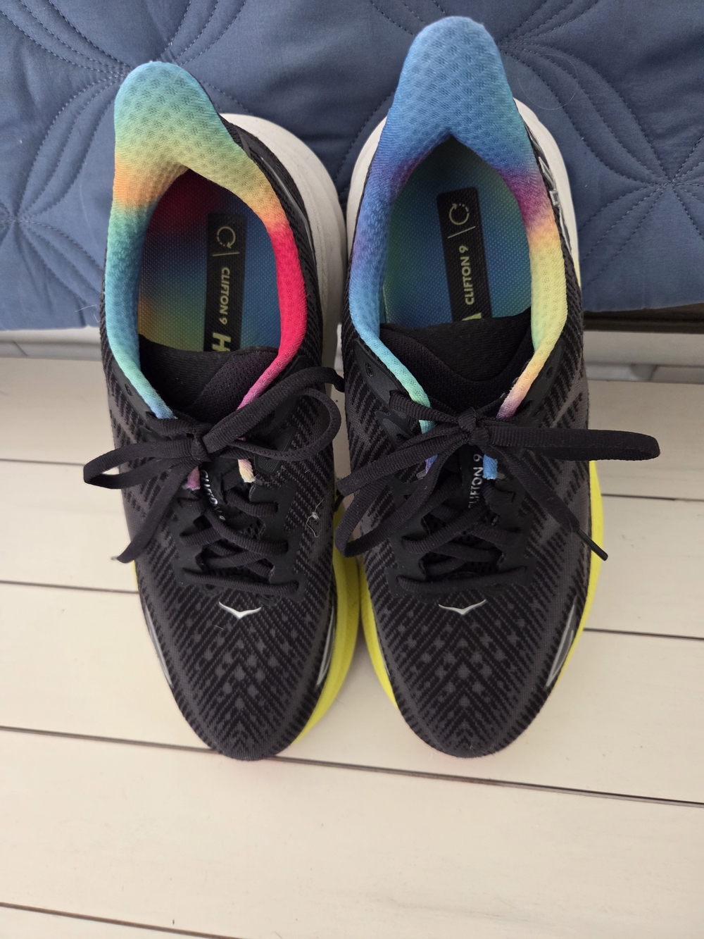 Hoka Women’s Black & Yellow Running Sneakers with Rainbow Collar